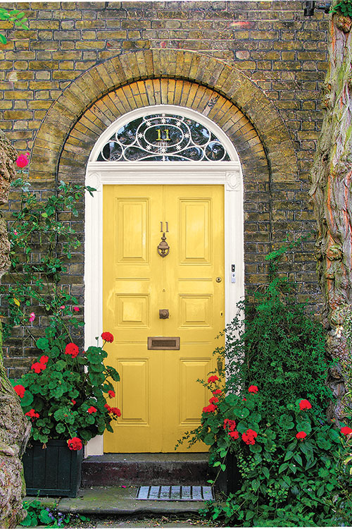 9 Stunningly Bold Coastal Front Doors - Forsythia Blossom PPG #BoldDoors #ColorfulDoors #BrightDoors #CoastalDoors #Doors