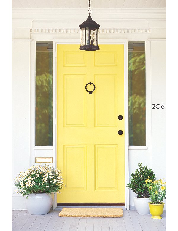 Curb Appeal DIY: Paint Your Front Door - By Aimee Herring #ColorfulDoors #BoldDoors #curbappeal #YellowDoor #diy