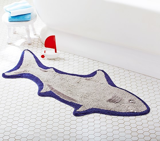 10 Cool Ways to Let Some Shark! Into Your Home - Shark Bath Mat by Pottery Barn Kids #sharkweek #shark #beachdecor #beachhouse #coastaldecor