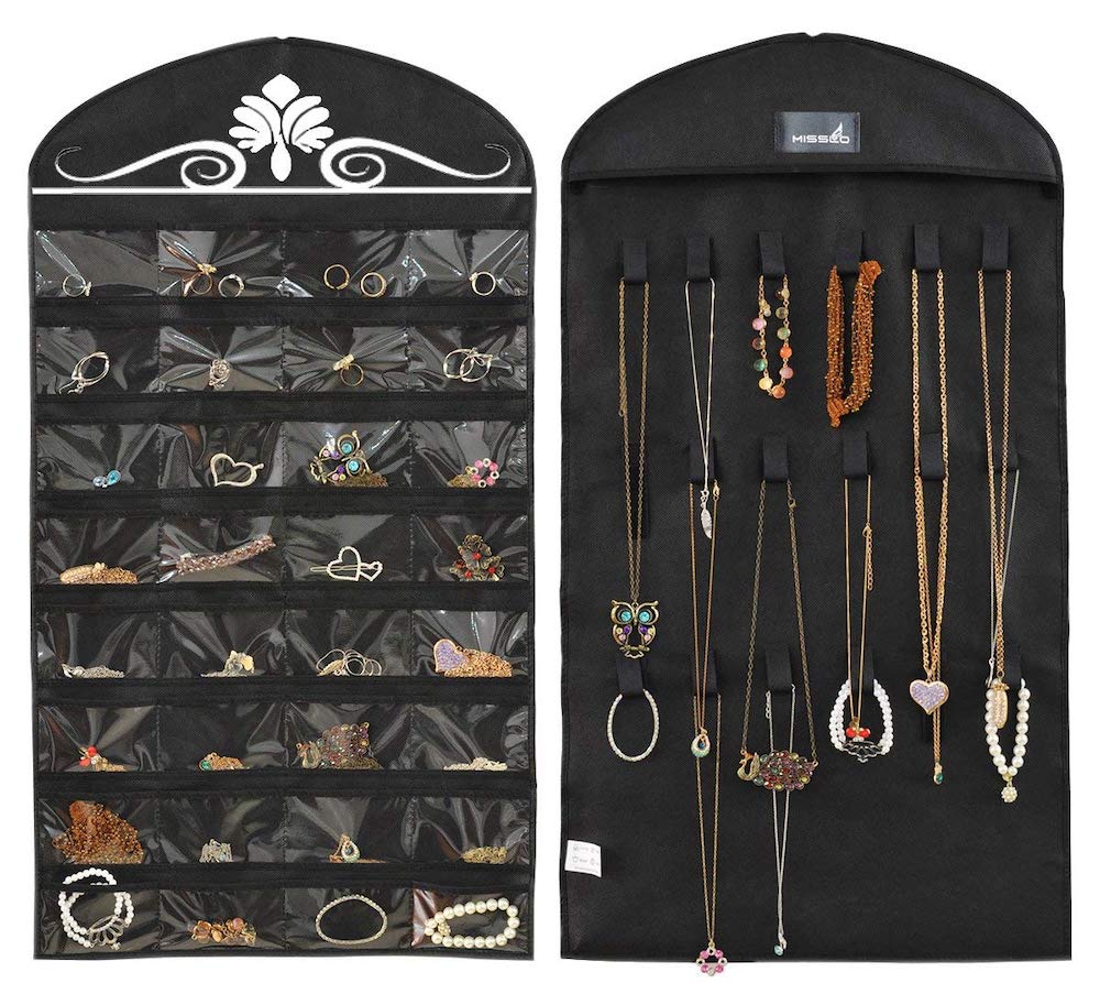 10 Massive Space Saving Closet Tips Jewelry Hanging Organizer #Organize #Organization #OrganizedCloset #OrganizeClothes #Closet #ClosetStorage #Storage #SaveTime #SaveMoney