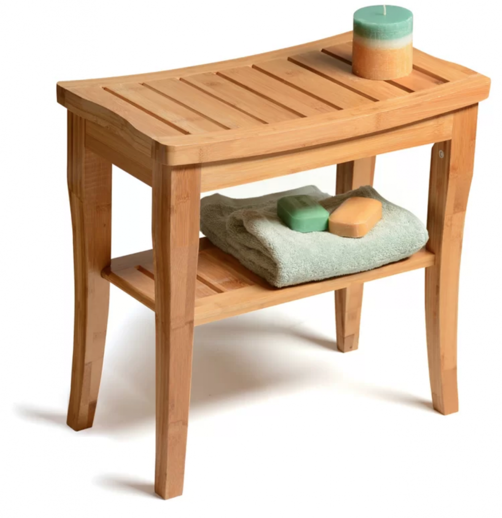Create a Spa at Home with these 18 Bath Accessories - Symple Stuff Bamboo Deluxe Bench Shower Seat #spa #bathroom #homespa #pamperyourself #spaaccessories #metime #bathaccessories