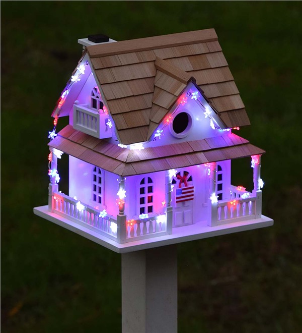 10 Blissful Birdhouses To Attract Birds That Serenade Americana Lighted Birdhouse #BlissfulBirdhouses #Birdhouses #Garden #Gardening #AttractsBirds #AmericanaLightedBirdhouse 