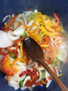 Easy Seafood Soup Recipe for a Hearty Winter Meal In Skillet, Sliced Peppers With Onions And Garlic Saute #SoupRecipe #DIY #SeafoodSoupRecipe #QuickAndEasy #HealthyEating #EasyRecipe