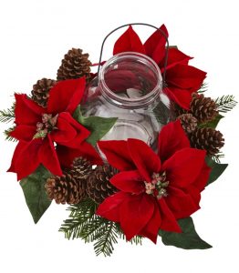 28 Christmas Centerpieces to Welcome House Guests Poinsettia Pine And Pine Cone Candelabrum #Gifts #Centerpiece #ChristmasCenterpiece #Christmas #Decor