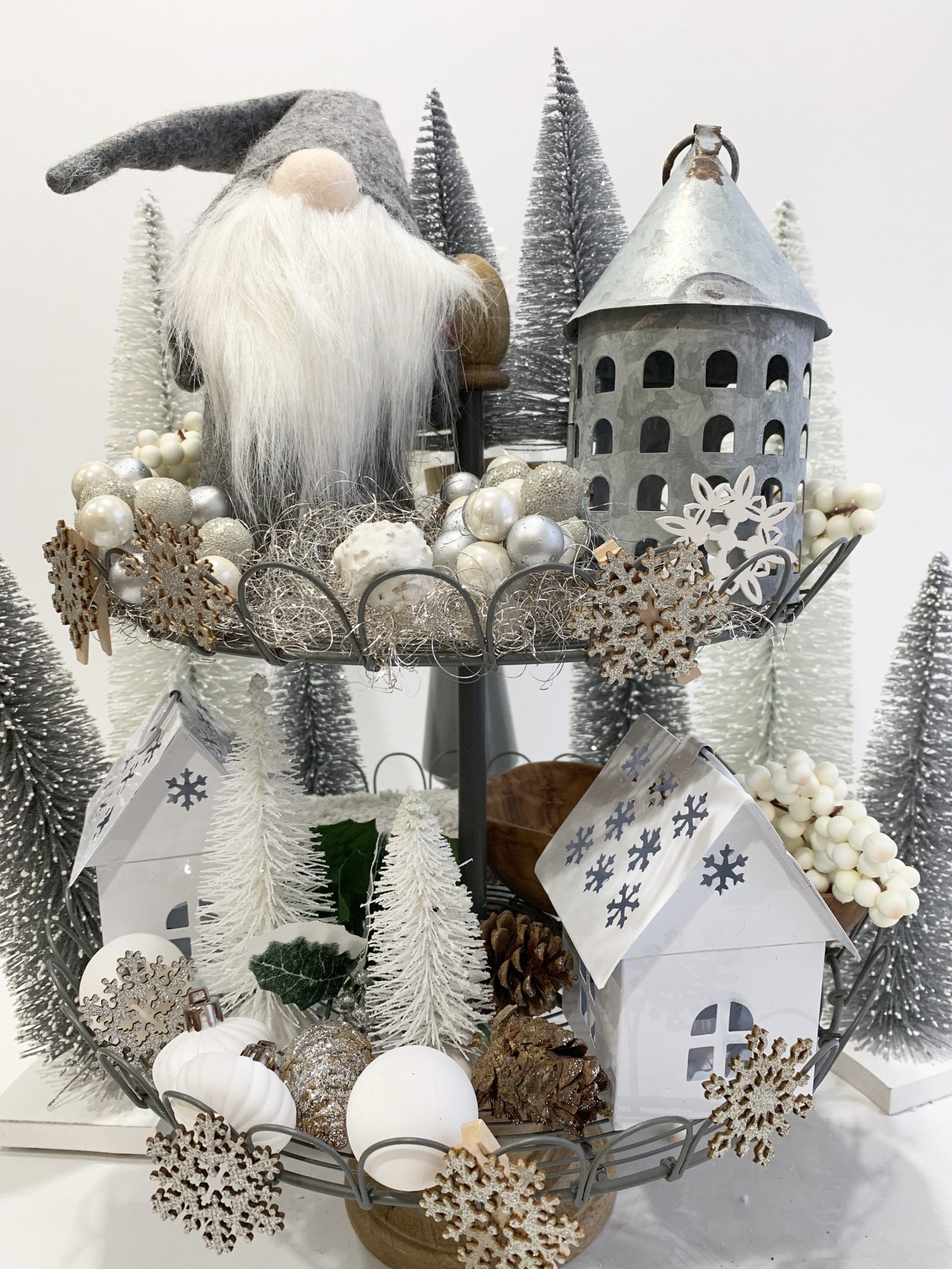 How to Style Your Tiered Stand for Christmas Tomte Standing Watch Over Families and Farmland #Farmhouse #Affordable #BudgetFriendly #Christmas #DIY #ChristmasDecor #FarmhouseDecor