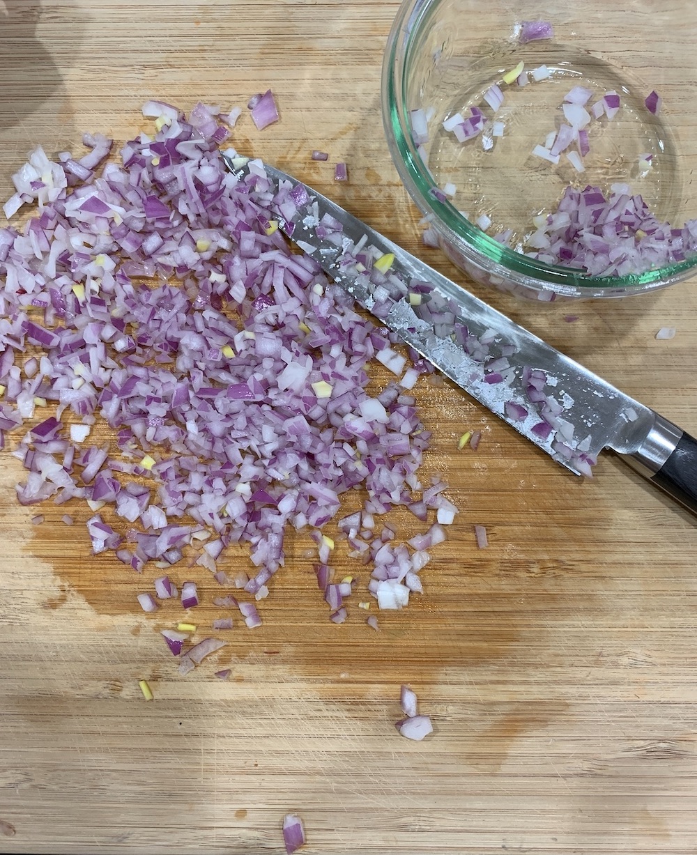 Grape Tomato Bruschetta, a Quick and Easy Appetizer Diced Red Onions #Bruschetta #GrapeTomatoes #TomatoBruschetta #QuickandEasy #BudgetFriendly #Affordable #Healthy #Appetizer #AffordableFood #SaveTime #SaveMoney