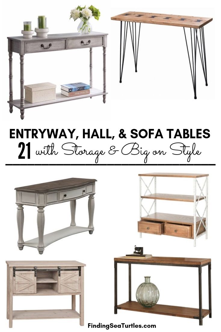 Entryway, Hall, and Sofa Tables 21 with Storage Big on Style #ConsoleTable #SofaTable #Decor #VintageDecor #FarmhouseDecor #NeutralDecor 
