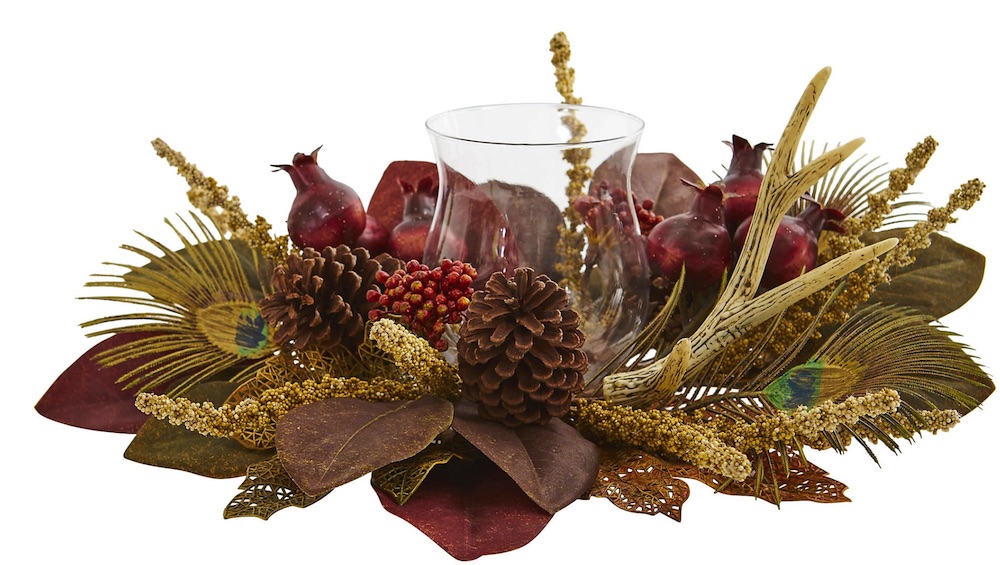 Decor for the Thankful Table Berry, Antler, and Peacock Feather Arrangement #Decor #ThanksgivingDecor #FallCenterpiece #FallDecor #Thanksgiving #ThanksgivingTable #Centerpiece