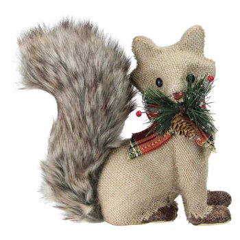 For the Home Burlap Fox with Fuzzy Tail and Plaid Bow #Decor #Christmas #ChristmasDecor #HomeDecor #ChristmasHomeDecor #HolidayDecor