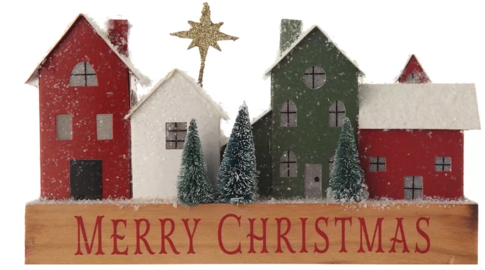 For the Home Paper Houses on Merry Christmas Wood Base #Decor #Christmas #ChristmasDecor #HomeDecor #ChristmasHomeDecor #HolidayDecor