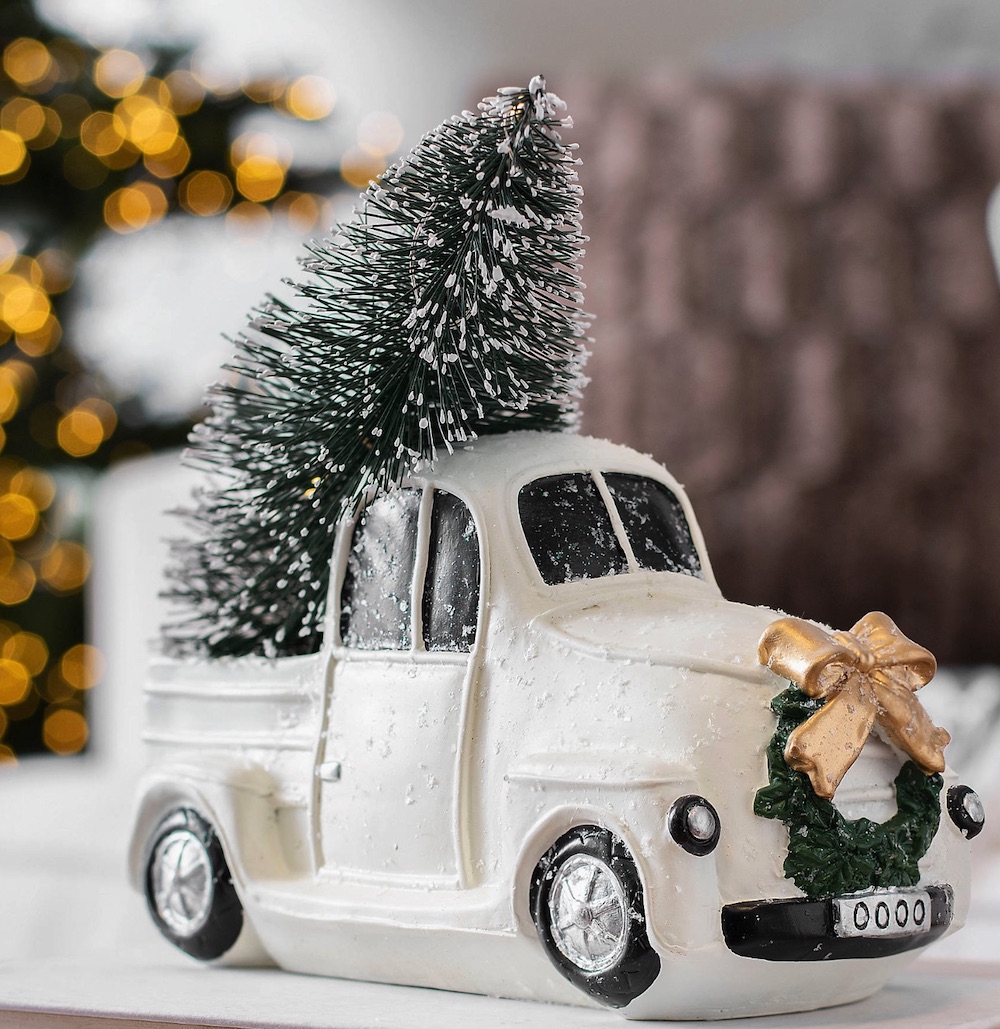 For the Home Pre-Lit White Truck Christmas Tree Statue #Decor #Christmas #ChristmasDecor #HomeDecor #ChristmasHomeDecor #HolidayDecor