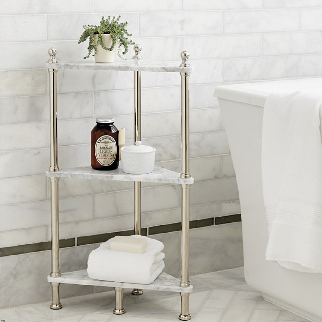 Accessories to Create a Home Spa Marble Corner Shelf #Spa #bathroom #HomeSpa #PamperYourself #SpaAccessories #MeTime #BathSpa #DIYHomeSpa #Relax #Soothing
