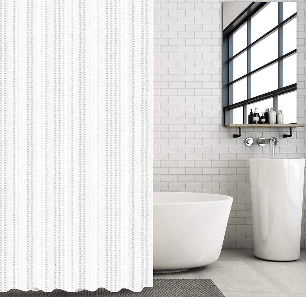 Accessories to Create a Home Spa White Waffle Weave Shower Curtain #Spa #bathroom #HomeSpa #PamperYourself #SpaAccessories #MeTime #BathSpa #DIYHomeSpa #Relax #Soothing
