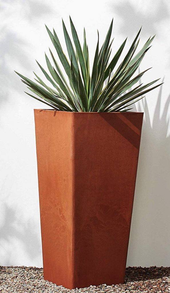 DIY Patio Refresh Contemporary Tall Square Planter Terra Cotta Color #DIY #Patio #DIYPatio #DIYPatioRefresh #Decor #PatioDecor #OutdoorDecor 