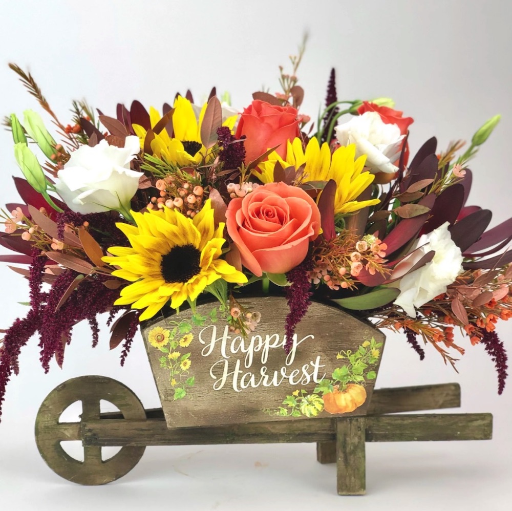 Autumn Decor Harvest Time by Twinbrook Floral Design and Bloomnation #FreshFlowers #flowerdelivery #bouquets #OnlineFlowers #FlowersOnline #AutumnFlowers #FallFlowers #ThanksgivingFlowers