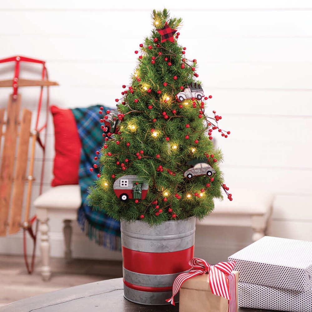 The Vintage Home Holiday Nostalgia Tree by Jackson and Perkins #FreshMiniTree #MiniChristmasTree #TabletopChristmasTree #OnlineFlowers #ChristmasTrees #ChristmasTabletopTree 