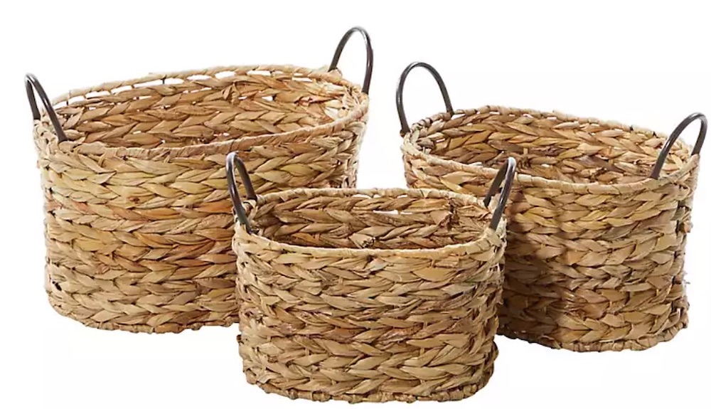A Trio of Storage Golden Beige Wicker Oval Baskets #Storage #StorageBins #ClothingStorage #ClosetStorage #Organization #TidyHome