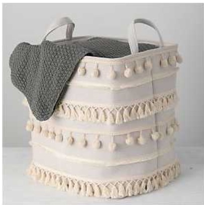 Storage Solutions Ivory Pom Pom Fabric Basket #Storage #Baskets #BasketStorage #ToteBaskets #HomeStorage #Organization #ATidyHome