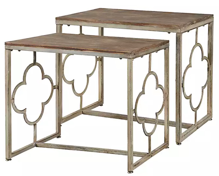 A Blend of Function and Style Wood and Metal Quatrefoil Nesting Tables #NestingTables #SmallTables #SideTables #SmallSpaces #SmallSpaceLiving