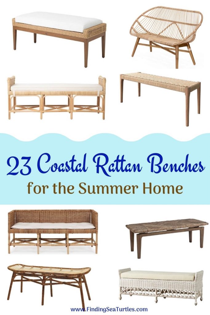 23 Coastal Rattan Benches for the Summer Home #Benches #RattanBenches #Coastal #CoastalRattanBenches #CoastalEntryway #CoastalBedroom #HomeDecor #EntrywayBenches #BeachHouse #SummerHouse #LakeHouse #CoastalHome