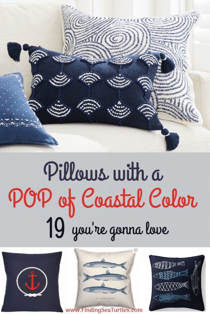 Pillows with a POP of Coastal Color 19 you're gonna love #Pillows #ThrowPillows #BeachHome #CoastalDecor #SeasideDecor #IslandDecor #TropicalIslandDecor #BeachHomeDecor