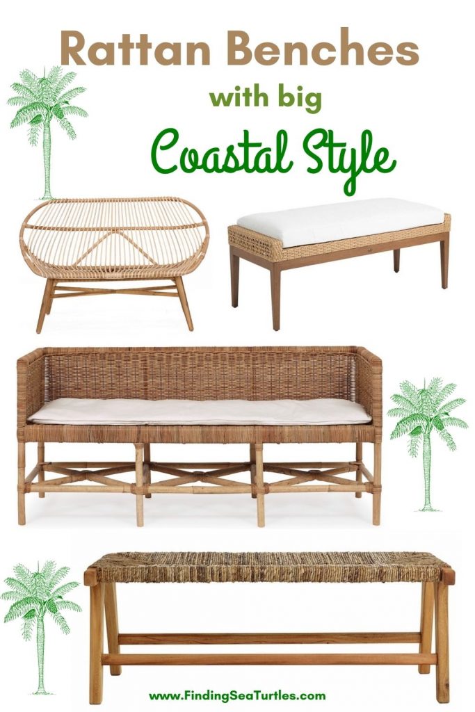 Rattan Benches with big Coastal Style #Benches #RattanBenches #Coastal #CoastalRattanBenches #CoastalEntryway #CoastalBedroom #HomeDecor #EntrywayBenches #BeachHouse #SummerHouse #LakeHouse #CoastalHome