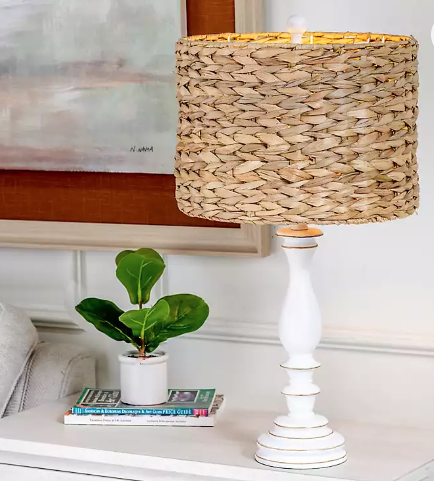 Seaside Style White Table Lamp with Hand Woven Raffia Shade #Lamps #TableLamps #BeachHome #CoastalDecor #SeasideDecor #IslandDecor #TropicalIslandDecor #BeachHomeDecor #LivingRoom #Bedroom 