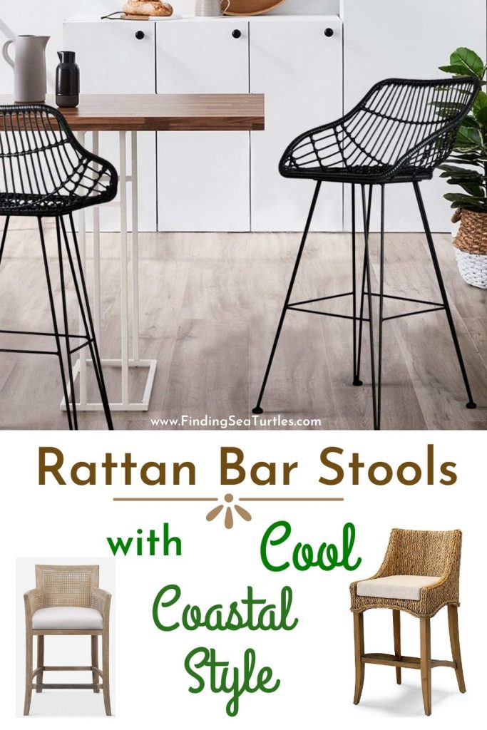 Rattan Bar Stools with Cool Coastal Style #BarStools #CoastalBarStools #Coastal #CoastalDecor #HomeDecor #KitchenBarStools #BeachHouse #SummerHouse #LakeHouse #CoastalHome