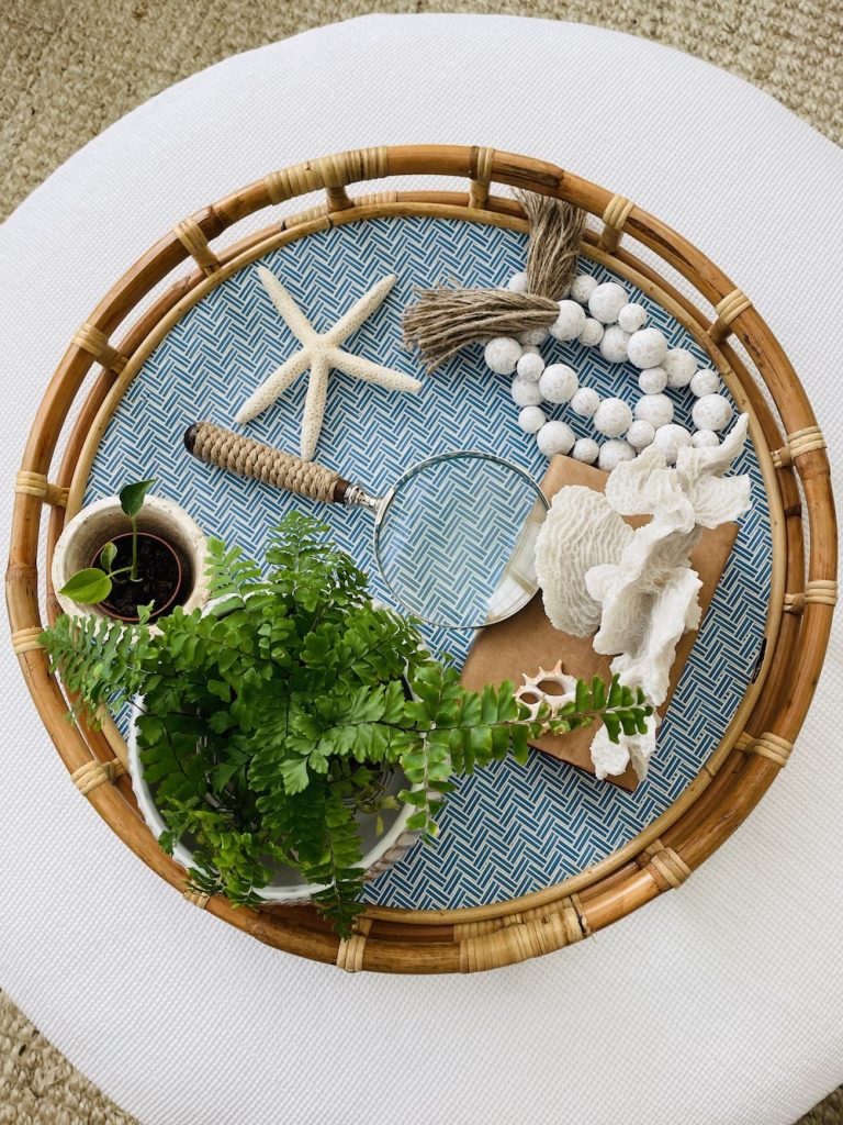 Coastal Tray Vignette #Vignette #CoastalVignette #Coastal #TrayStyling #TrayStylingTips #CoastalDecor #HomeDecor #LivingRoomDecor