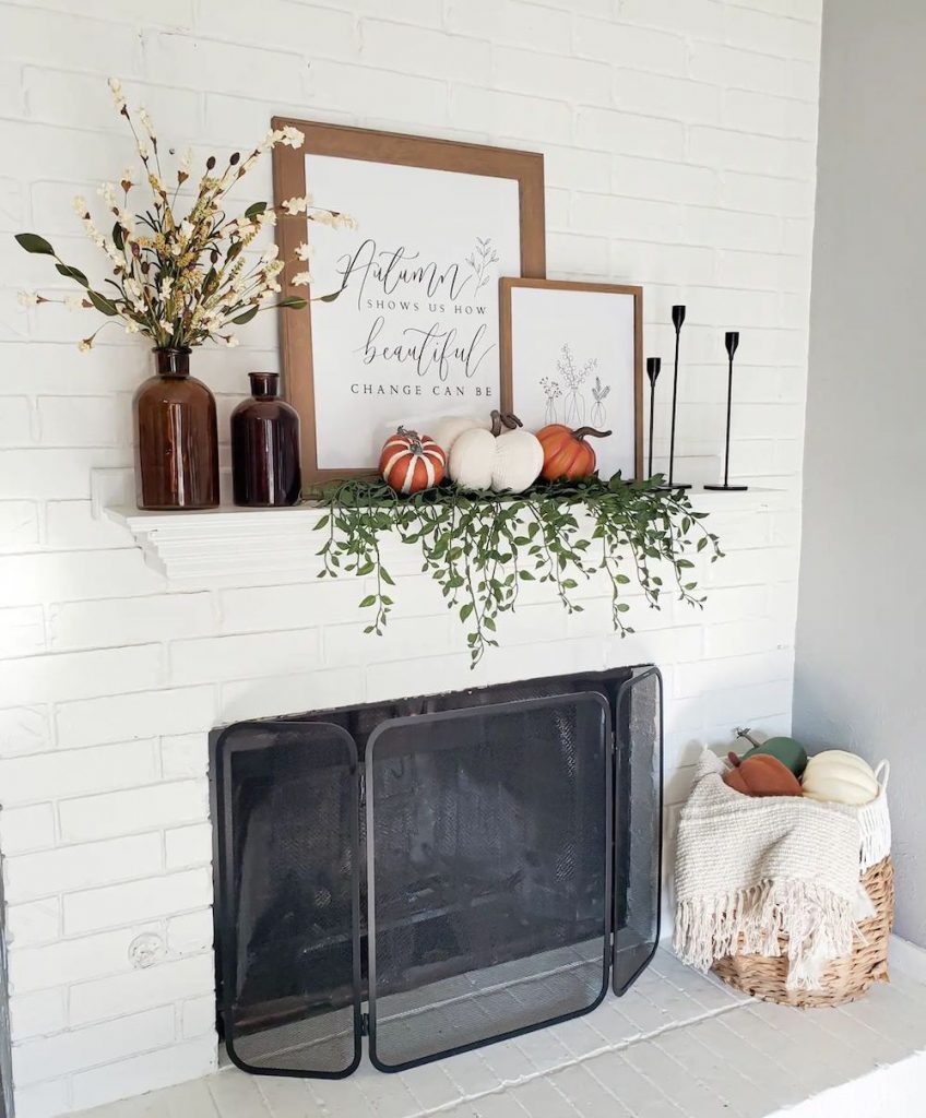 Fall Mantel Styling Ideas In 23 #Fall #FallMantel #FallDecor #HomeDecor #AutumnDecor