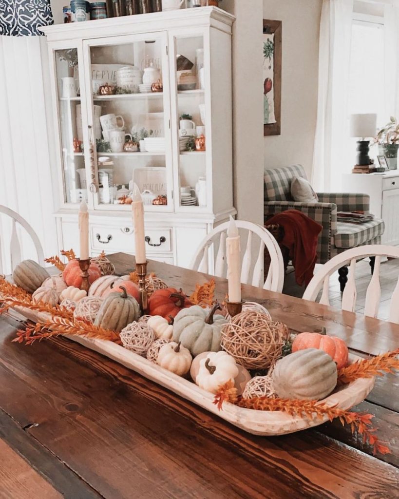 Dough Bowl Styling Ideas In 1 #Fall #HomeDecor #WoodenDoughBowls #DoughBowls #FallCenterpiece #AutumnDecor 