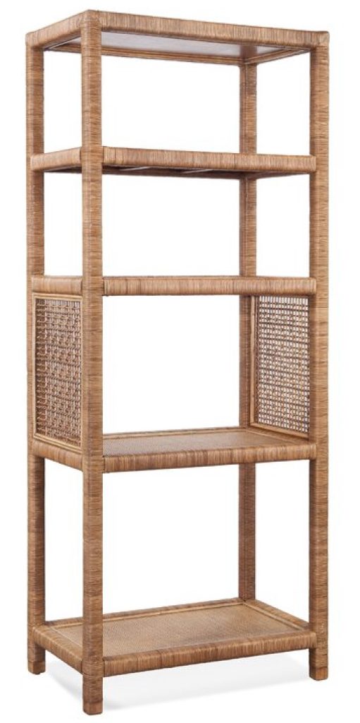 Styling Bookcases Guide Pine Isle Rattan Etagere Bookcase #Coastal #Bookcases #Bookshelves #StylingBookshelves #HomeDecor #CoastalHomeDecor 
