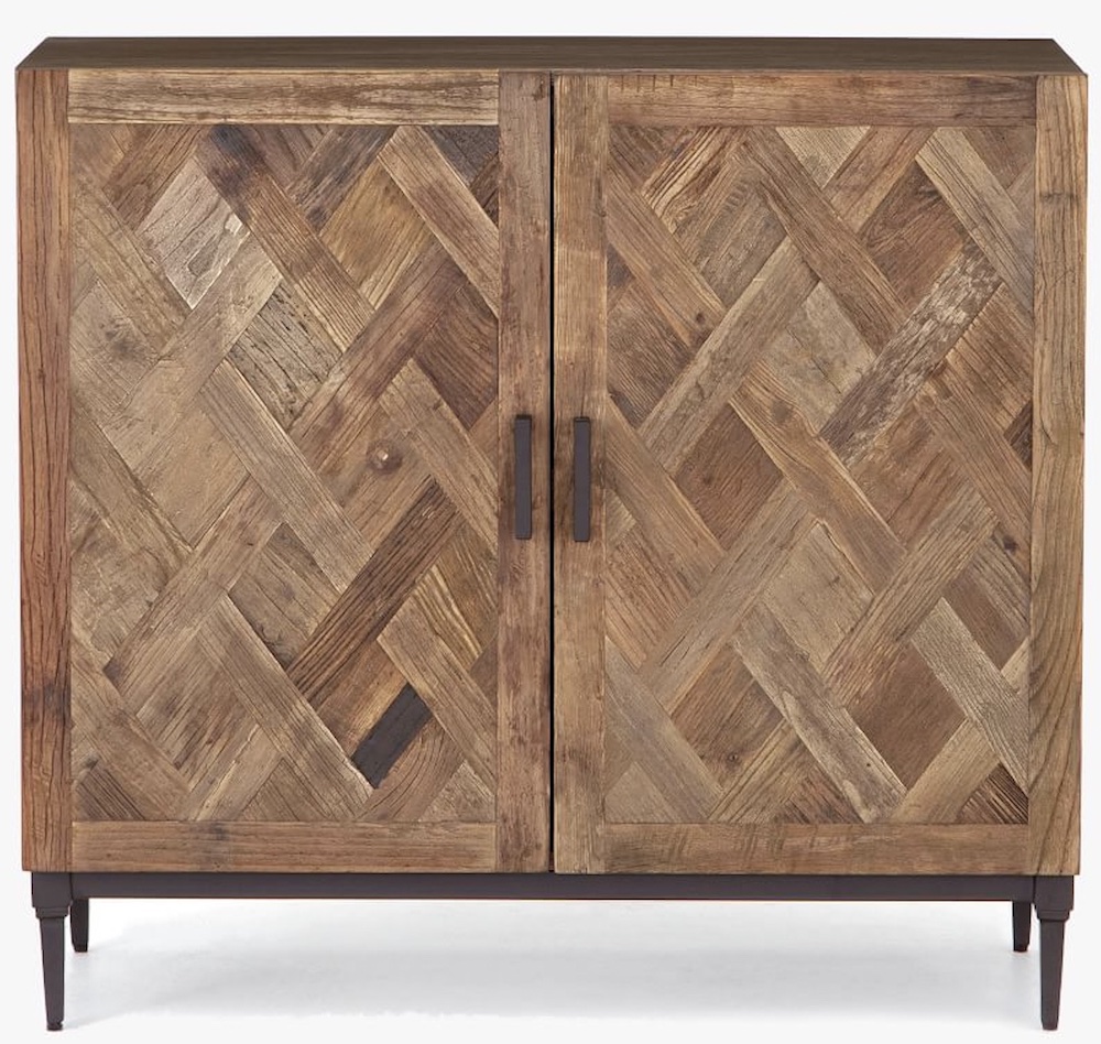 Parquet Wood Cabinet Buffet #Entryways #ConsoleTables #NeutralEntryways #NeutralInteriors #HomeDecor