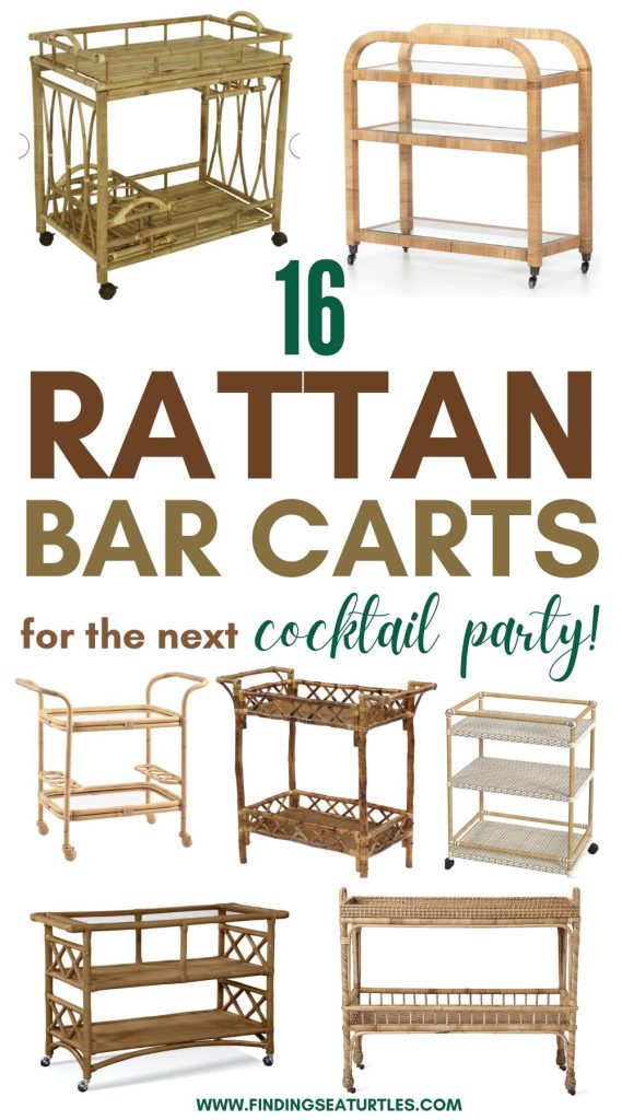 16 Rattan Bar Carts for the next cocktail party! #BarCarts #RattanBarCarts #CocktailHour #CocktailParties 