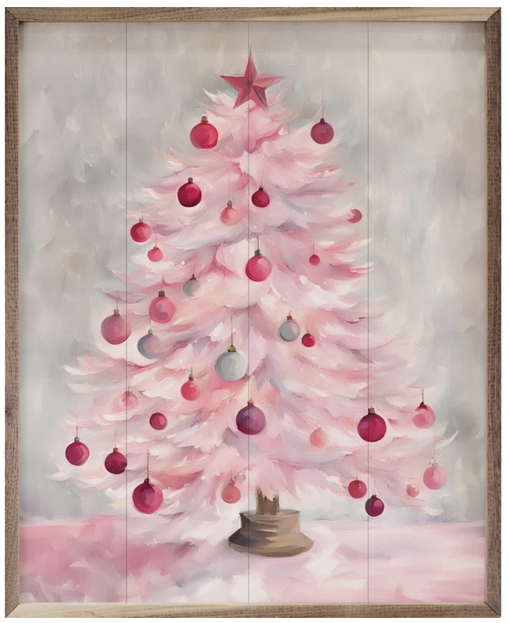 Pink Christmas Wall Art Pink Christmas Tree #PinkWallArt #PinkChristmasWallArt #PinkChristmasIdeas #PinkChristmasStyling 