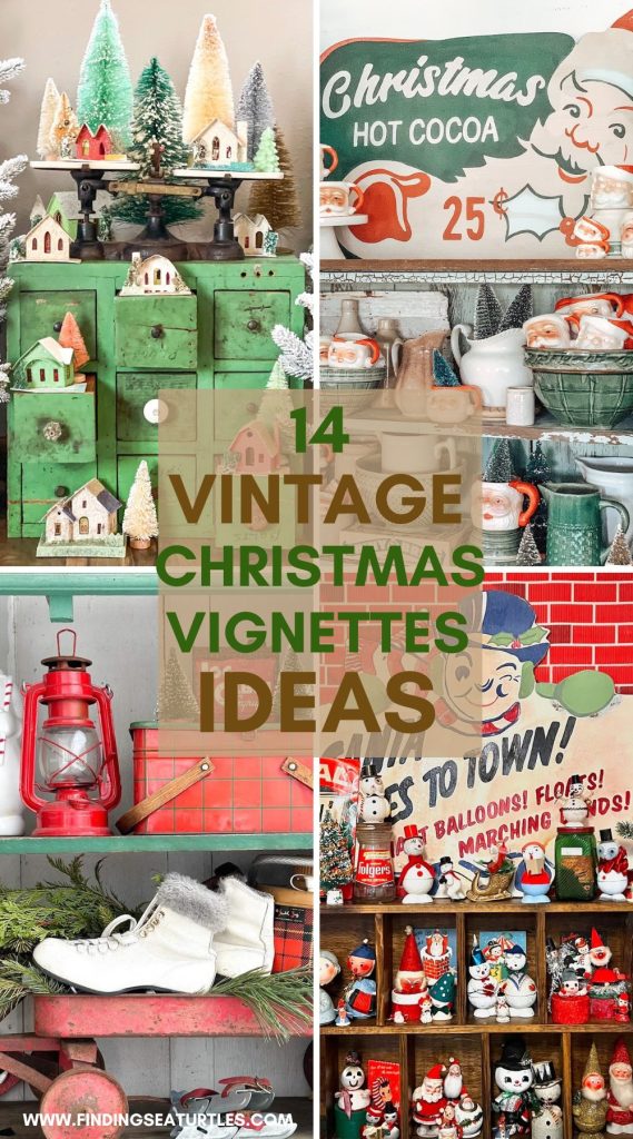 14 Vintage Christmas Vignettes Ideas #VintageChristmas #ChristmasVignette #VintageChristmasVignette #VintageChristmasStyling 