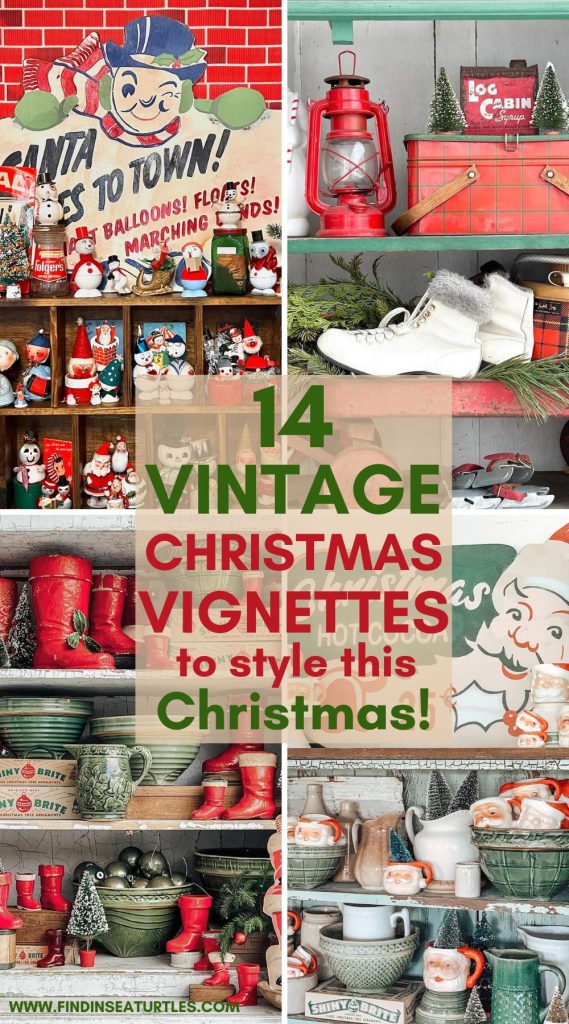 14 Vintage Christmas Vignettes to style this Christmas! #VintageChristmas #ChristmasVignette #VintageChristmasVignette #VintageChristmasStyling 