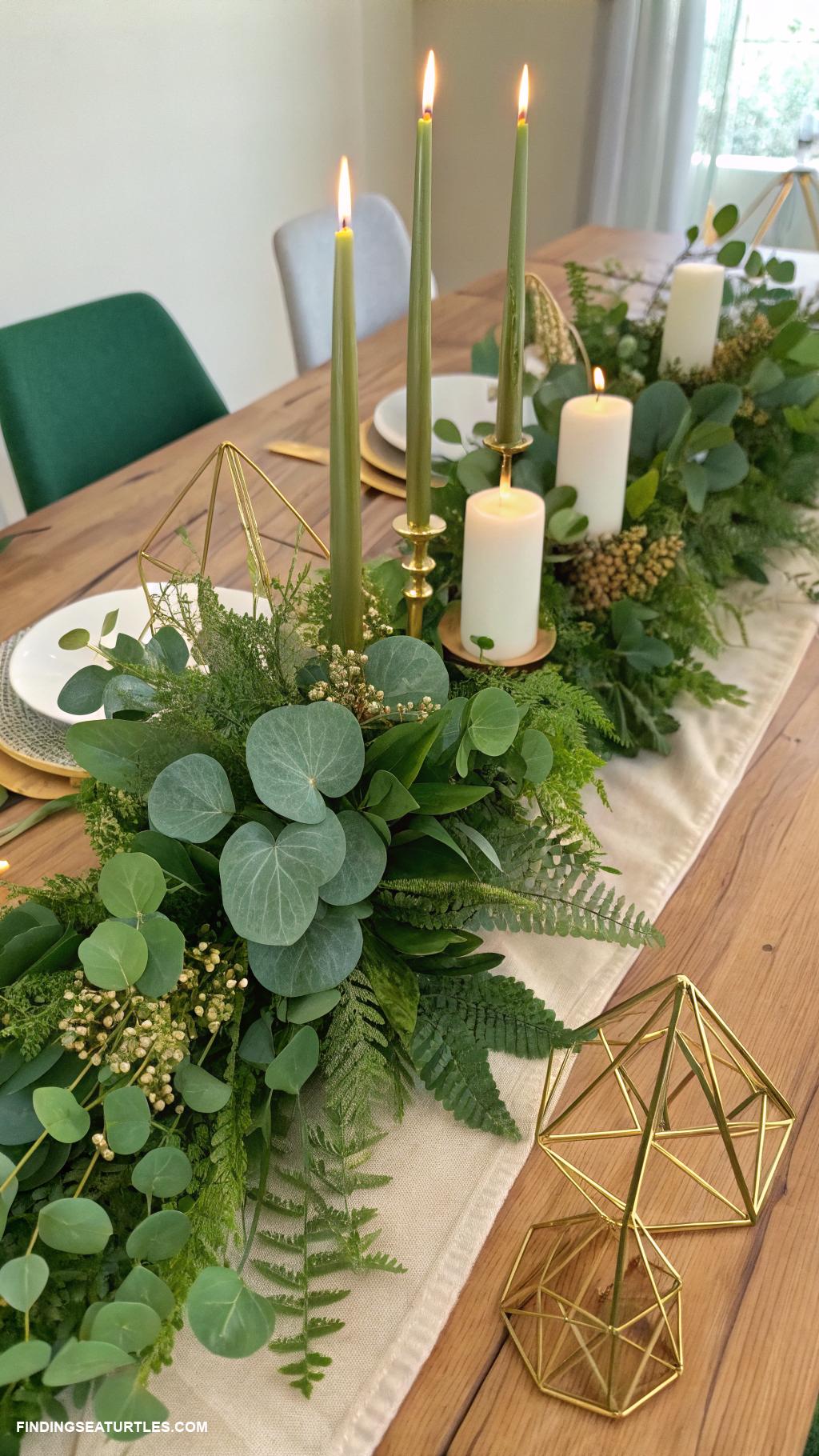 St-Patricks-Day-home-decor-Green-and-gold-table-centerpiece-with-candles